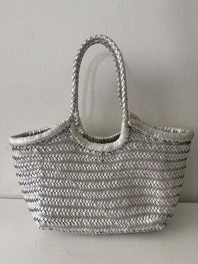 ALTICA Woven Leather Mona Lisa Tote Handbag Silver SMALL